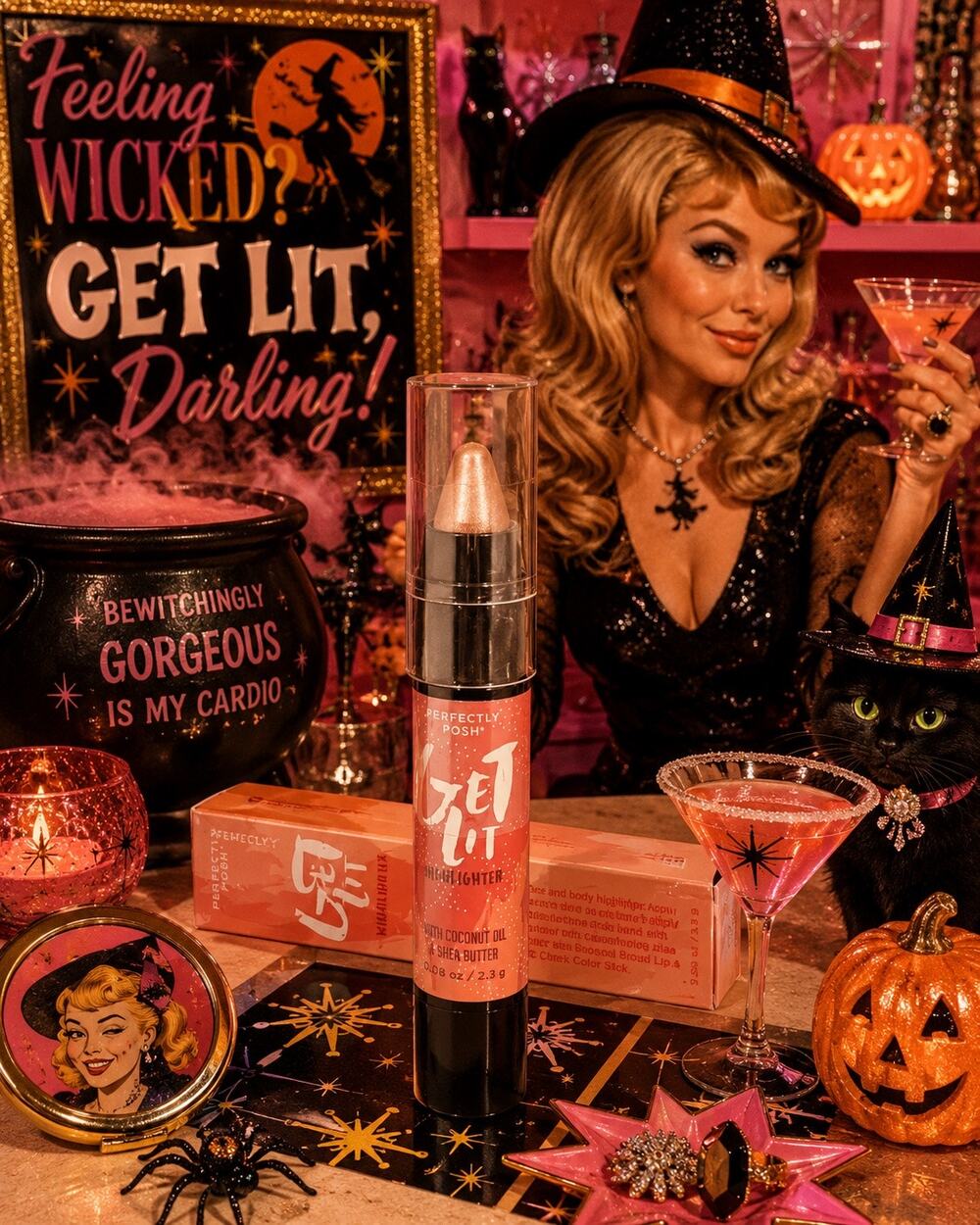 Perfectly Posh Get Lit Highlighter Face Body Champagne Shimmer Rare Discontinued